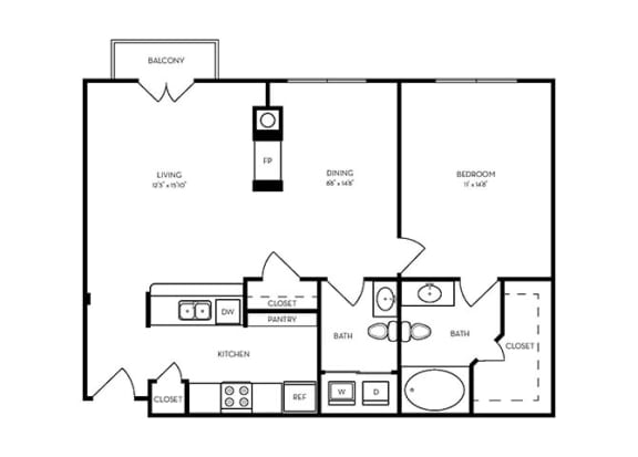 A10 - 1 bed 1 bath - 891 sq ft - floorplan layout