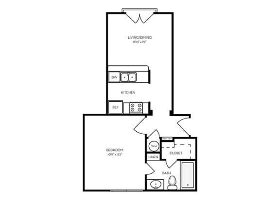 A1 - 1 bed 1 bath - 503 sq ft - floorplan layout