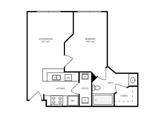 A2 - 1 bed 1 bath - 536 sq ft - floorplan layout