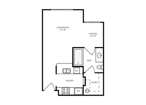 E1 - Studio - 436 sq ft - floorplan layout