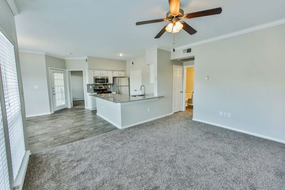 Unfurnished interior model living room and kitchen