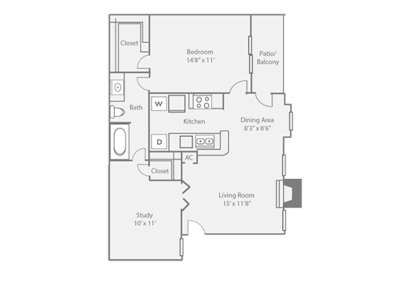 2 Bedroom 1 Bathroom, 817 sq ft