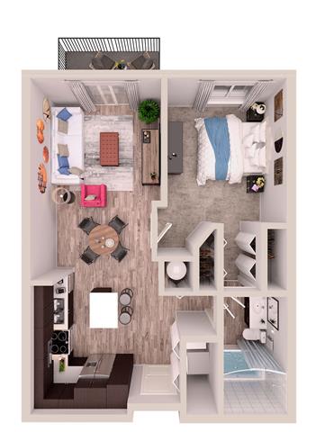 1 bedroom 1 bathroom A1 Floor Plan at South of Atlantic Luxury Apartments, Delray Beach