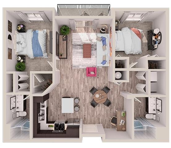 Floor Plan  2 bedroom 2 bathroomB9 Floor Plan at South of Atlantic Luxury Apartments, Delray Beach, FL