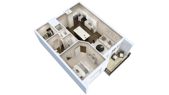 1 bedroom 1 bathroom floor plan 728 sq.ft.  at Essex, Columbus, Ohio