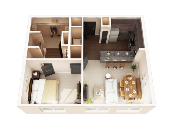 1 bed 1 bath floor plan D at Taylor House Apartments, Columbus, OH, 43214