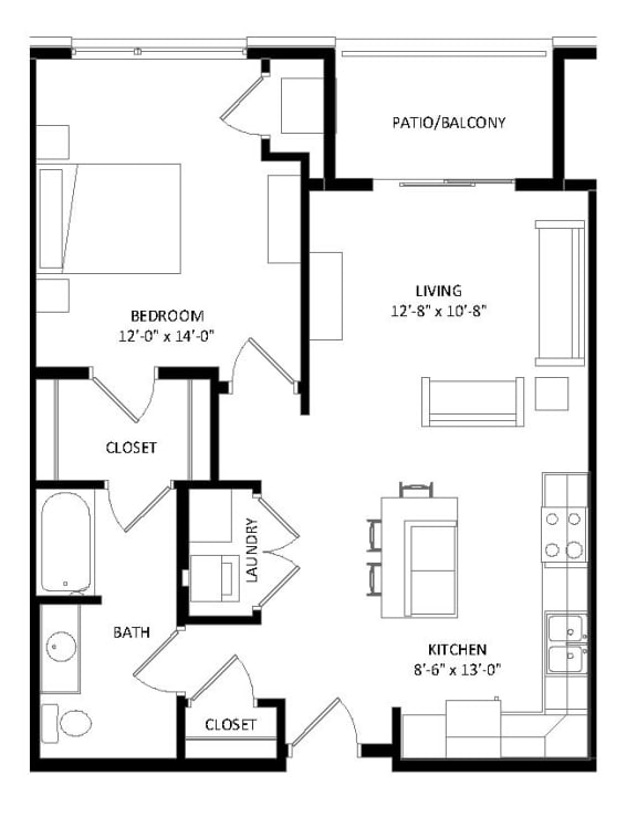 1 Bedroom Floor Plan at Two Points Crossing, Madison, WI