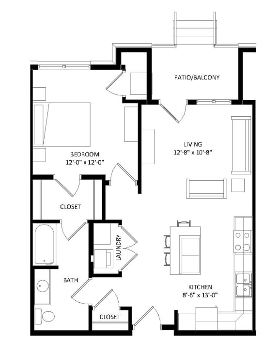 Floor Plan  1 Bedroom A1 Floor Plan at Two Points Crossing, Madison, 53593