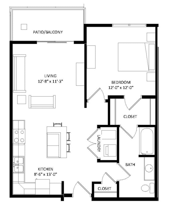 Floor Plan  1 Bedroom A3 SIM Floor Plan at Two Points Crossing, Madison, WI, 53593