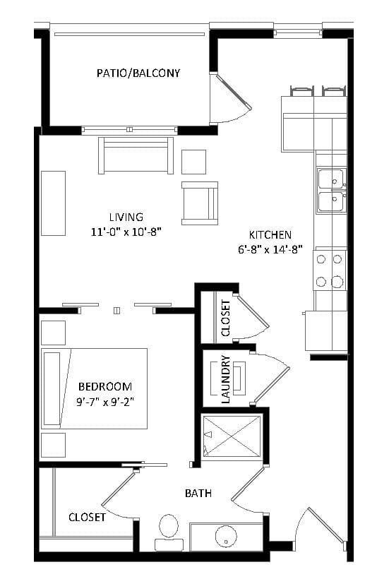 B - Studio 1 Bedroom 1 Bathroom Floor Plan B - Studio 1 Bedroom 1 Bathroom Floor Plan at Two Points Crossing, Madison, Wisconsin