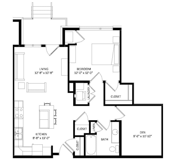 1 Bedroom &#x2B; Den J Floor Plan at Two Points Crossing, Wisconsin