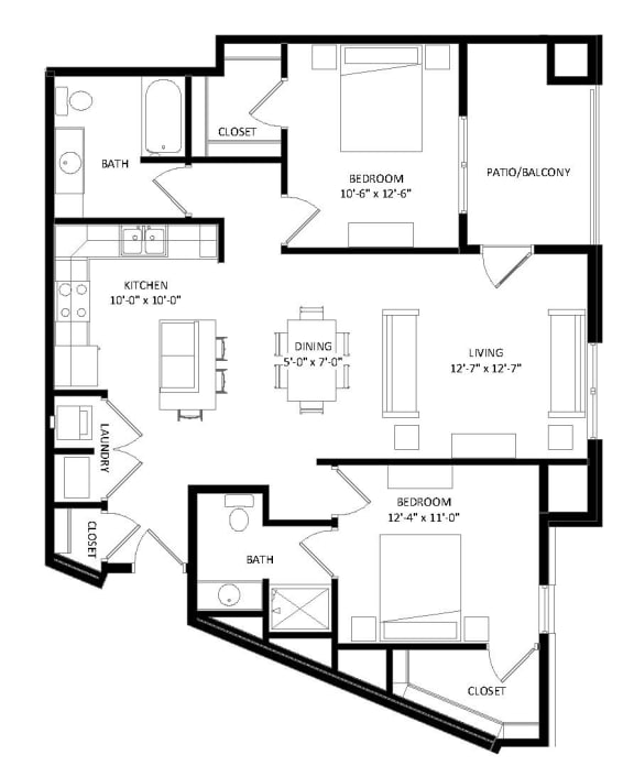 2 Bedroom K Floor Plan at Two Points Crossing, Madison, WI, 53593