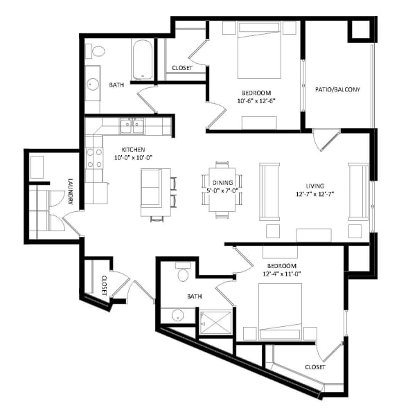 2 Bedroom K2 Floor Plan 2 Bedroom K2 Floor Plan at Two Points Crossing, Madison, WI