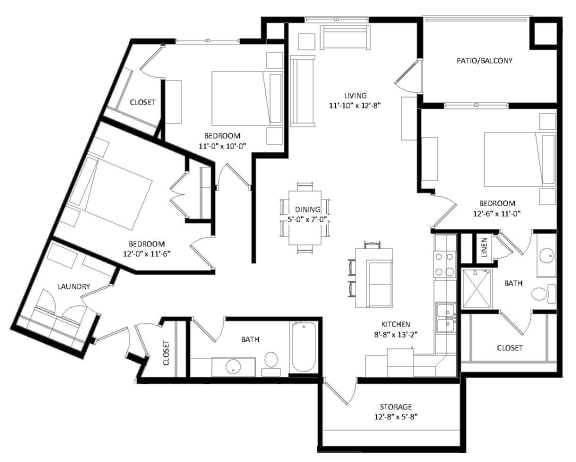 3 Bedroom L1 Floor Plan at Two Points Crossing, Madison, Wisconsin