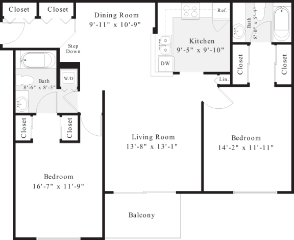 2 Bedroom 2 Bath 1134 SqFt Floor Plan 2 Bedroom 2 Bath 1134 SqFt