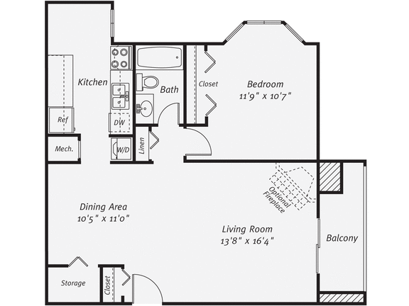 Floor Plan  1 Bedroom 800SqFt