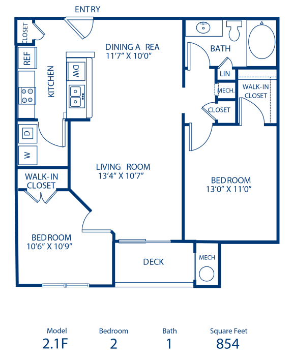 Floor Plan  2BR 1BA 854 sq ft