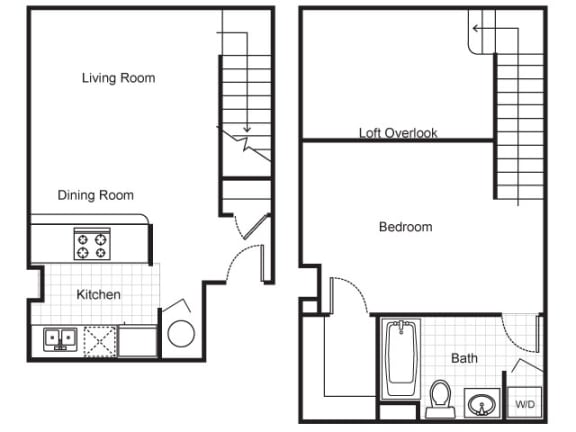 One Bedroom One Bath Townhouse 2D Floorplan at The Brewery Apartments