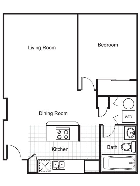 One Bedroom One Bath 2D Floorplan at The Brewery Apartments