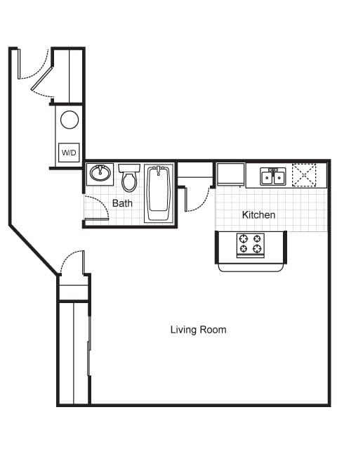 Studio Apartment 2D Floorplan at The Brewery Apartments