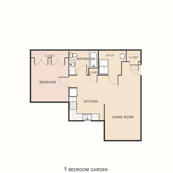 1 Bedroom 1 Bathroom Apartment 2D Floorplan-Villas on the Strand, Galveston, TX 77550