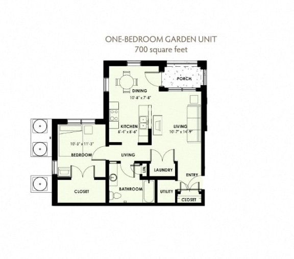1 bedroom 1 bath 2D Floorplan, West Park Apartments, Tulsa, OK