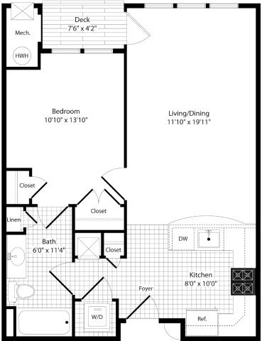 1 bed 1 bath A Amherst Floor Plan at The Beacon at Waugh Chapel, Gambrills