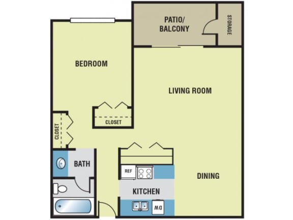 1 Bedroom / 1 Bath - 650 Sq. Ft. Floor Plan Image - A1