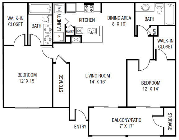 The Chipodia Floor plan - 2 Bedrooms 2 Baths 1,259 Sq. Ft.