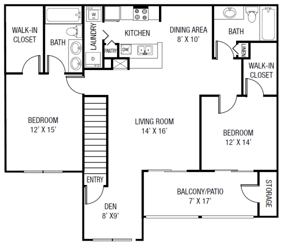 The Econofina Floor plan - 2 Bedrooms 2 Baths + Den 1,388 Sq. Ft.