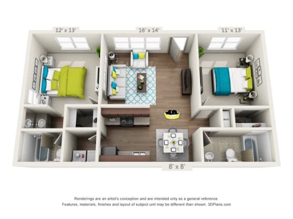 Floor Plan  B1P - Red Maple Previously Reno - 2 bedroom 2 bathroom at Lofts of Wilmington, Wilmington, North Carolina