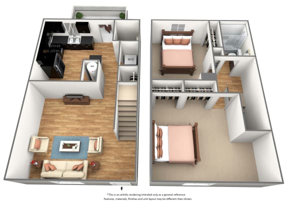 Floor Plan  2 bedroom 2 bathroom floor plan H at Park Place Apartments, Louisville, KY, 40214
