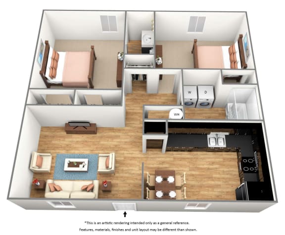 2 bedroom 2 bathroom floor plan B at Park Place Apartments, Louisville, KY