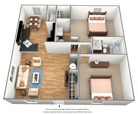 2 bedroom 2 bathroom floor plan C at Park Place Apartments, Louisville, 40214