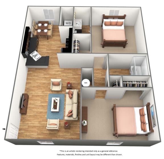 2 bedroom 2 bathroom floor plan D 2 bedroom 2 bathroom floor plan D at Park Place Apartments, Louisville, Kentucky