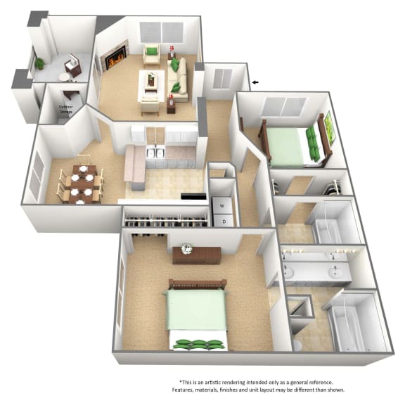2 bedroom 2 bath Floor Plan at Cedar Springs Apartments, Raleigh, 27609