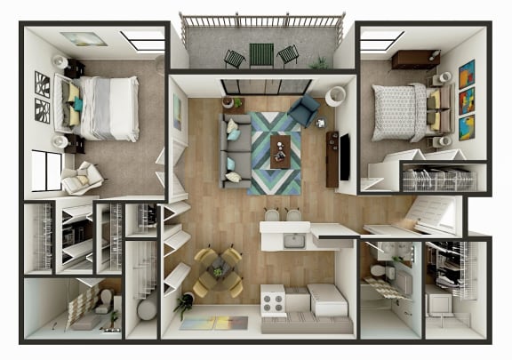 Floor Plan  2 bedroom 2 bath floor plan B at Whisper Lake Apartments, Winter Park, FL, 32792