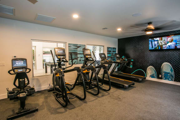 Gym with cardio machines.