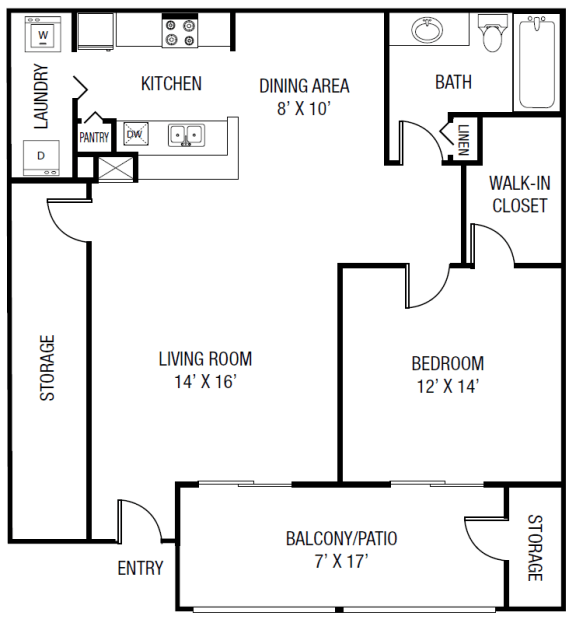 The Braden Floor Plan - 1 bedroom 1 bath 952 Sq. Ft.