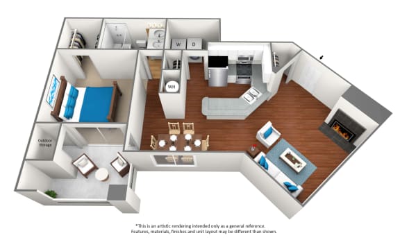 Floor Plan  1 bedroom 1 bathroom floor plan D at University Ridge Apartments, Durham, 27707