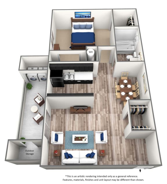 1 Bedroom X 1 Bath - 740 Sq. Ft. Floor Plan - A2 - Renovatedat Villa Serena, Henderson, 89014