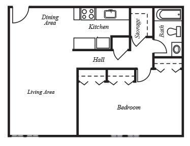 1 Bedroom 1 Bath Floor Plan at The Montecito, Colorado Springs, CO