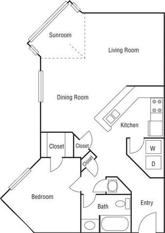 A6 - 1 Bedroom 1 Bath Floorplan Image 799 Sq. Ft.