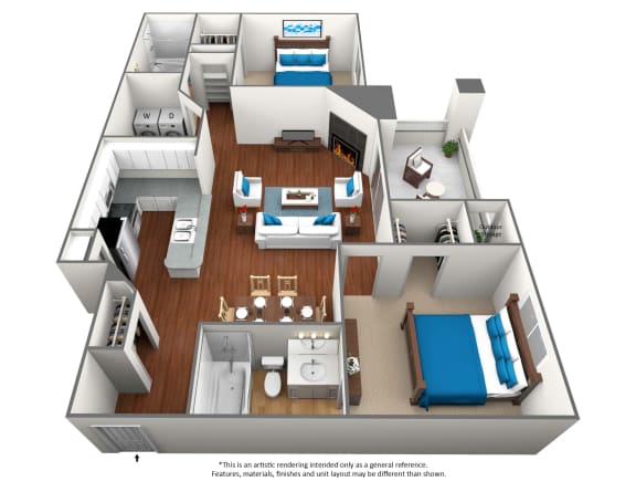 2 bedroom 2 bathroom floor plan B at University Ridge Apartments, Durham, NC, 27707