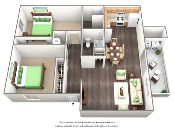 Two Bed Two Bath Floor Plan at Murietta at ASU, Tempe