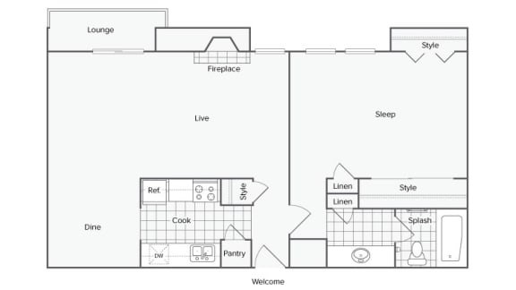 One Bedroom One Bath Floor Plan at Cliffs at Canyon Ridge, Ogden, UT, 84401