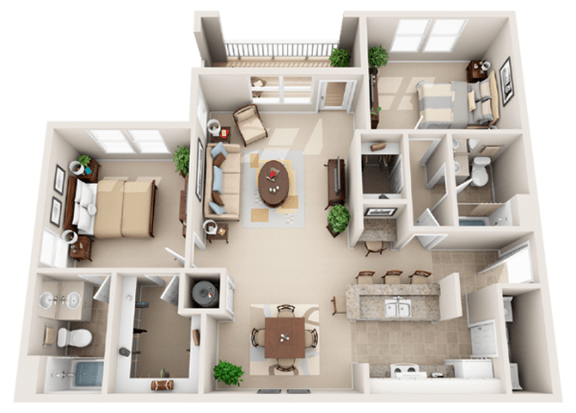 2 Bed 2 Bath Floor Plan 2 Bed 2 Bath Floor Plan at The Arbor Walk Apartments, Tampa