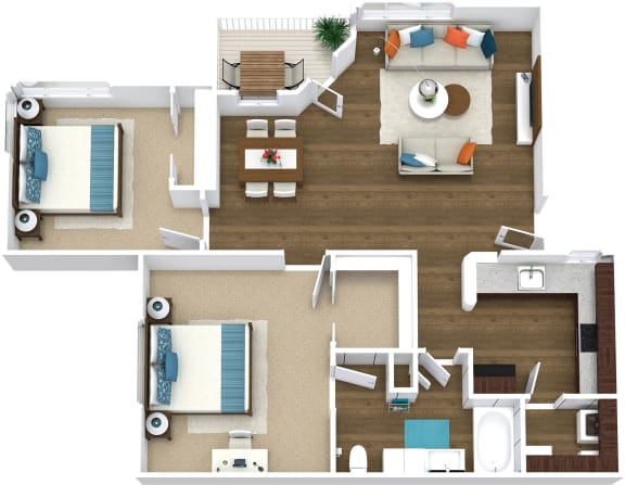 2 bedroom 1 bath floor plan at Arcadia Cove, Phoenix, 85008