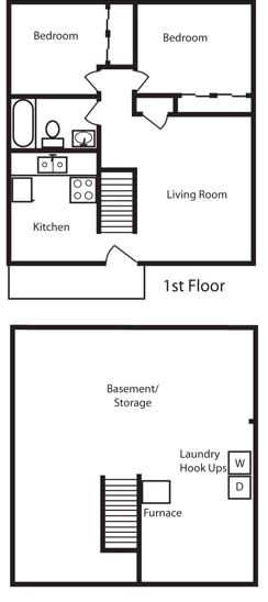 Floor Plan  2 Bedroom 1 Bath Floor Plan at Aspen Townhomes, Colorado Springs, CO, 80909