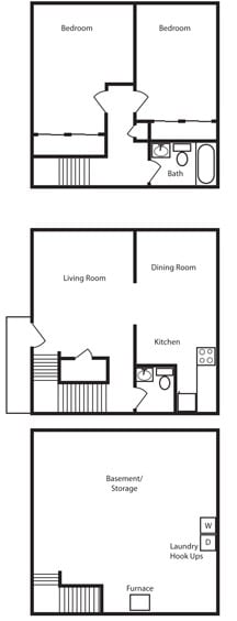2 Bedroom 1.5 Bath Floor Plan at Aspen Townhomes, Colorado Springs, CO